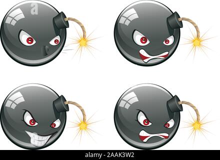 Black round bomb with an evil face about to explode. Stock Vector