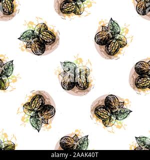 Seamless pattern of hand drawn sketch style walnuts isolated on white background. Vector illustration. Stock Vector
