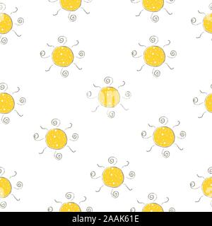 Seamless Pattern with Hand Drawn Suns. Scandinavian Hand Drawn Style. Vector Illustration Stock Vector