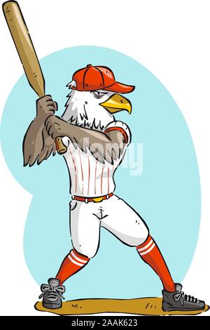 Eagle bird of prey hawk eaglet falcon griffin playing baseball vector illustration. Stock Vector