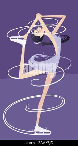 Lady ice skating illustration Stock Vector