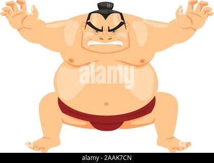 Sumo Wrestler Japanese Martial Art, vector illustration cartoon. Stock Vector