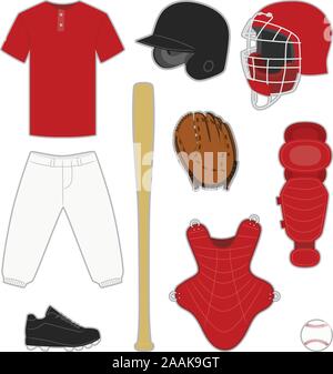 Baseball equipment and uniform illustrations Stock Vector