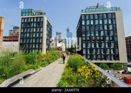 New York, USA - August 20, 2018: People walking on the High Line Park.