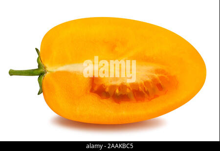 sliced orange plum tomato path isolated on white Stock Photo