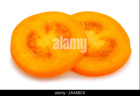 sliced orange plum tomato path isolated on white Stock Photo