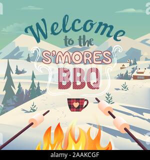 Winter BBQ welcome invitation vector poster Stock Vector