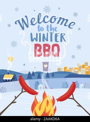 Winter BBQ welcome invitation vector poster Stock Vector