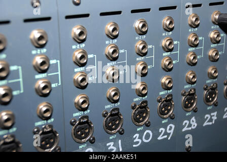 Mixing Sockets. Connections of a sound equipment proffesional xlr audio patch panel. Stock Photo