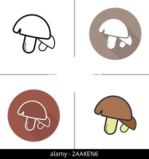 Mushrooms icon. Flat design, linear and color styles. Champignons isolated vector illustrations Stock Vector