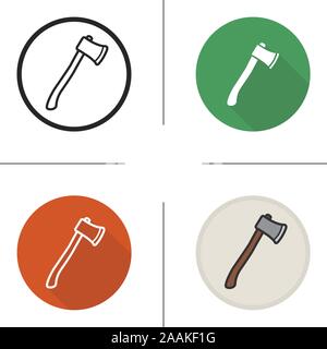 Axe icon. Flat design, linear and color styles. Hatchet. Ax isolated vector illustrations Stock Vector