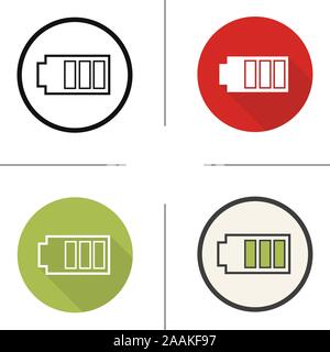 Battery icon. Flat design, linear and color styles. Smartphone battery charge indicator. Isolated vector illustrations Stock Vector