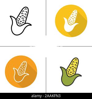 Corn icon. Flat design, linear and color styles. Maize isolated vector illustrations Stock Vector