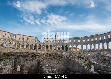 Interior view of Pula arena. The Pula Arena is the name of the Roman amphitheatre located in Pula, Croatia. Stock Photo