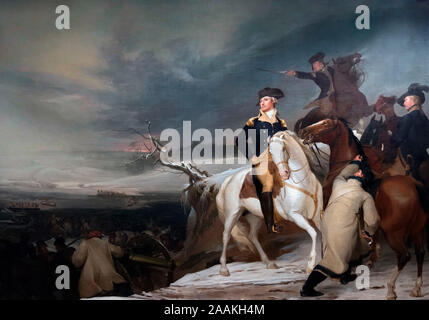 The Passage of the Delaware by Thomas Sully (1783-1872), oil on canvas, 1819.  The painting shows General George Washington looking back towards his army having crossed the Delaware River during the Battle of Trenton in December 1776. Stock Photo