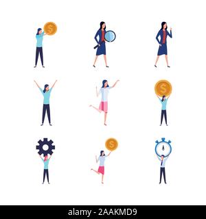 avatar business people doing actions icons set, colorful design Stock Vector