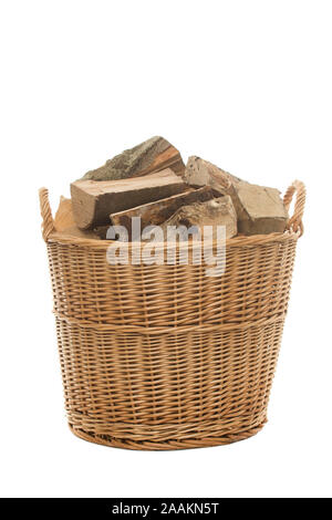 Logs in log basket on isolated white background Stock Photo