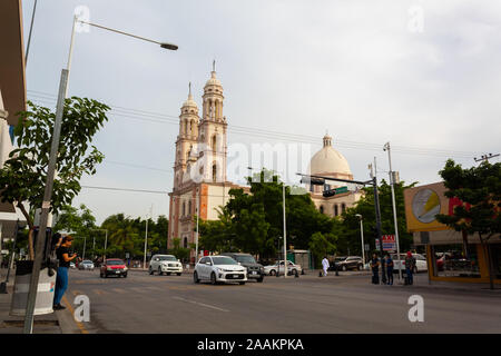 Culiacan, Sinaloa, Mexico - November 05 2019: Iconic Cathedral of the city of Culiacan, located in the center of the city, symbol of the main religion Stock Photo