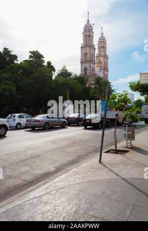 Culiacan, Sinaloa, Mexico - November 05 2019: Iconic Cathedral of the city of Culiacan, located in the center of the city, symbol of the main religion Stock Photo