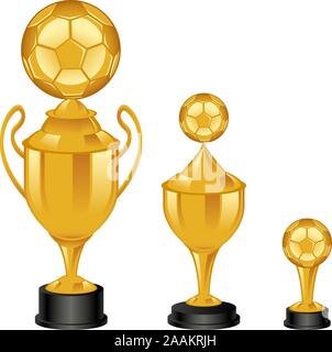 Golden soccer trophies vector icon illustrations Stock Vector