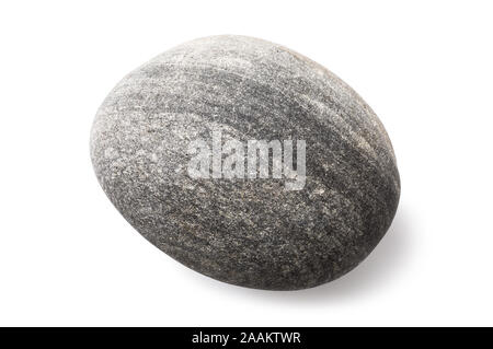 A smooth sea pebble isolated on a white background. Stone of grey color and oval shape. Photo taken by stacking method Stock Photo