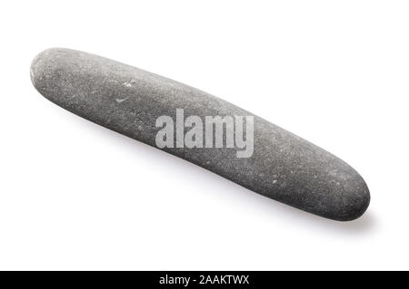 Gray smooth pebbles of gray color isolated on a white background. Oblong stone Stock Photo