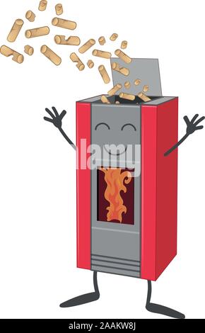 Wood pellet stove cartoon isolated on white background Stock Vector