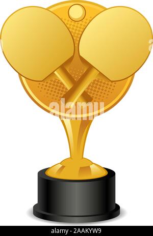 Ping Pong trophy award with rackets and ball vector illustration. Stock Vector