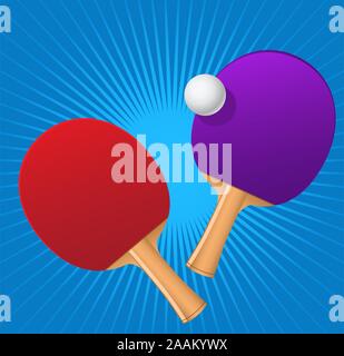 Ping pong red and blue rackets with game ball vector illustration. Stock Vector
