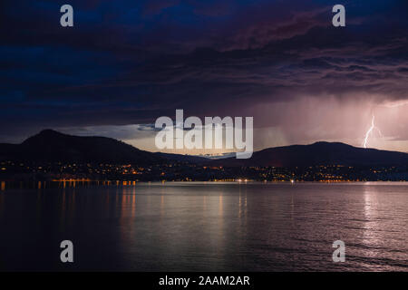 Lightning bolts during thunderstorm over Okanagan Valley, British Columbia, Canada Stock Photo