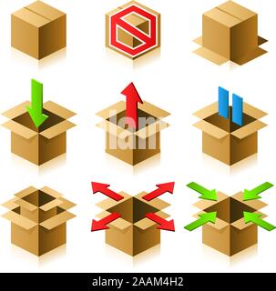 Series of cardboard box icons design set Stock Vector
