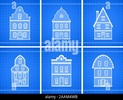House blueprint icons vector illustration. Stock Vector