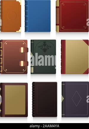 Vintage Hard cover Book in blank icon set vector illustration. Stock Vector