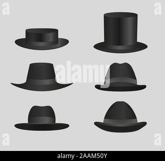 Classic Black top hat Derby Hats and capsClassic Black top hat Derby Hats and caps vector illustration. Stock Vector