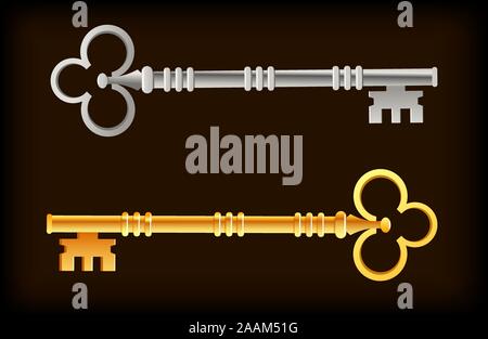 Skeleton Keys Gold Silver vector illustration cartoon. Stock Vector