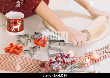 Close-up of roll out gingerbread dough on countertop Stock Photo