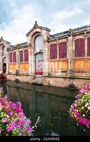 Covered market of Colmar (Le marché couvert), Alsace, France, on the river Stock Photo
