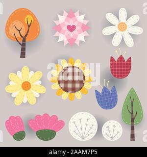 Countryside rural vegetation fabric icons illustrations Stock Vector