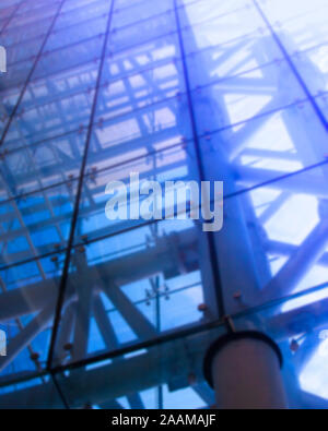 Blured underside panoramic and perspective view to steel blue glass Stock Photo