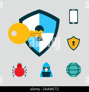 bundle of cyber security set icons Stock Vector