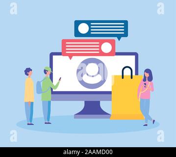 people on line with desktop computer Stock Vector