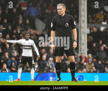 LONDON, ENGLAND - MARCH 3, 2019: Referee Graham Scott pictured during the 2018/19 Premier League game between Fulham FC and Chelsea FC at Craven Cottage. Stock Photo