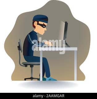 robber is hacking a system or robbing a password. Stock Vector