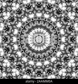 Floral kaleidoscopic pattern. Monochrome geometric ornament . Mandala . Abstract black and white background Stock Photo