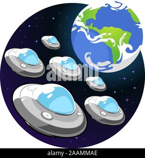 Flying saucer earth invasion Stock Vector