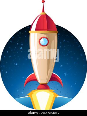 Rocket spaceship taking of to outer space with star shape background. Vector illustration cartoon. Stock Vector