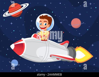 Space boy driving an space rocket Stock Vector