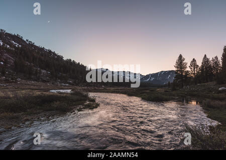 Sunset over Lee Vining Creek on Tioga Pass in Yosemite, California Stock Photo