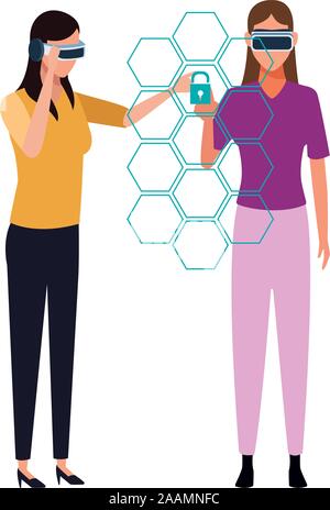 women using technology of augmented reality vector design Stock Vector