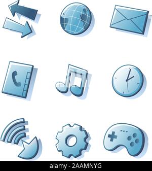 Cell phone communication icons globe envelope file music signal Stock Vector